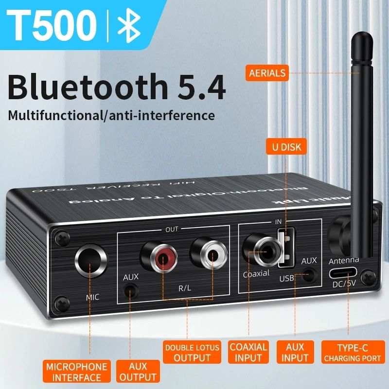 Аудио ресивер, ЦАП преобразователь, Bluetooth 5.3,приемник AUX, RCA,