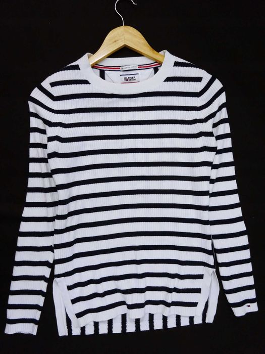 H7 dopasowany sweter damski Tommy Hilfiger elegancki paski prążek S 36