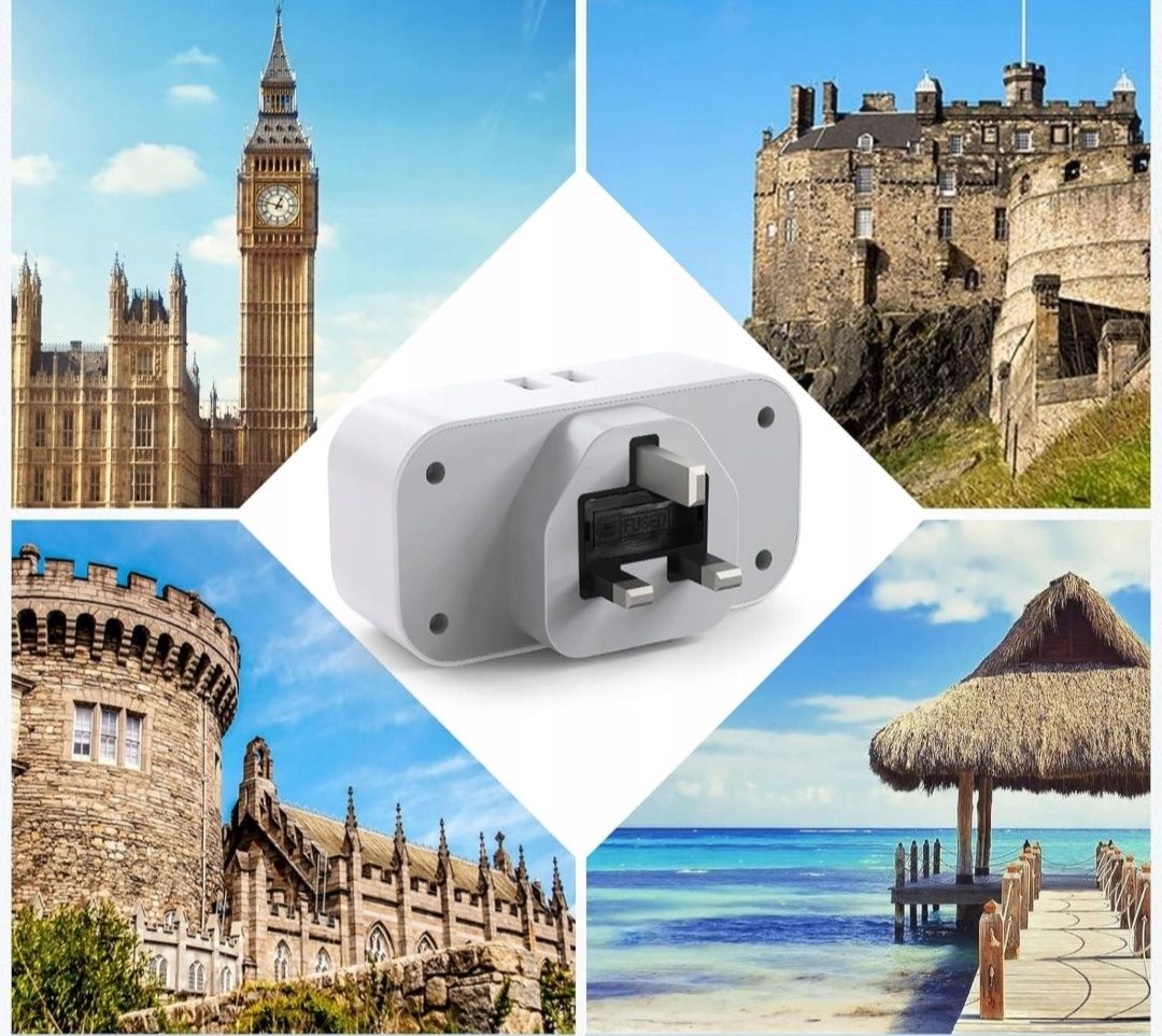 Adapter podróżny przejściówka wtyczka UK do EU plus 2 gniazda USB