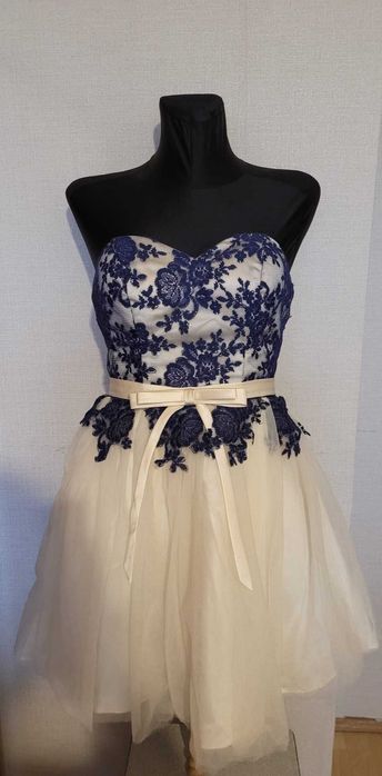 Elegancka sukienka wizytowa, gorset, tiul 36 S