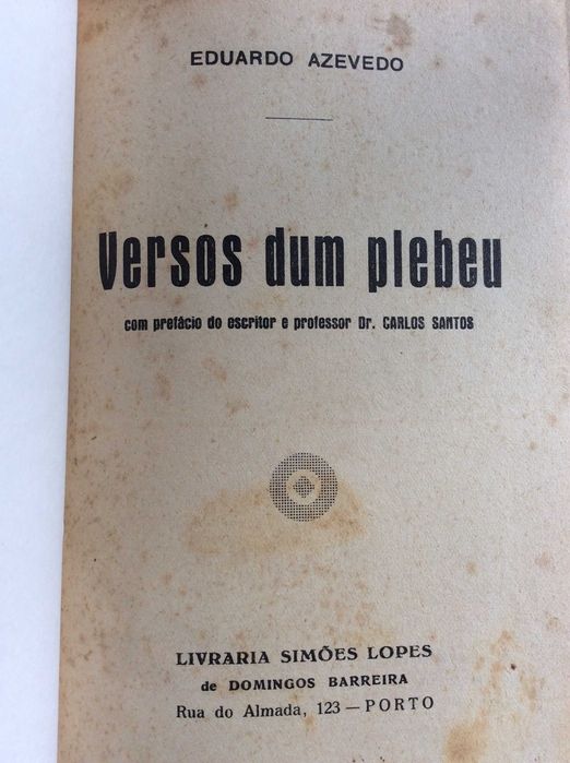 Versos dum Plebeu. Por Eduardo de Azevedo, 1934