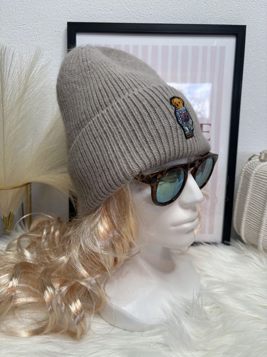 Czapka fango z misiem – angora & wiskoza