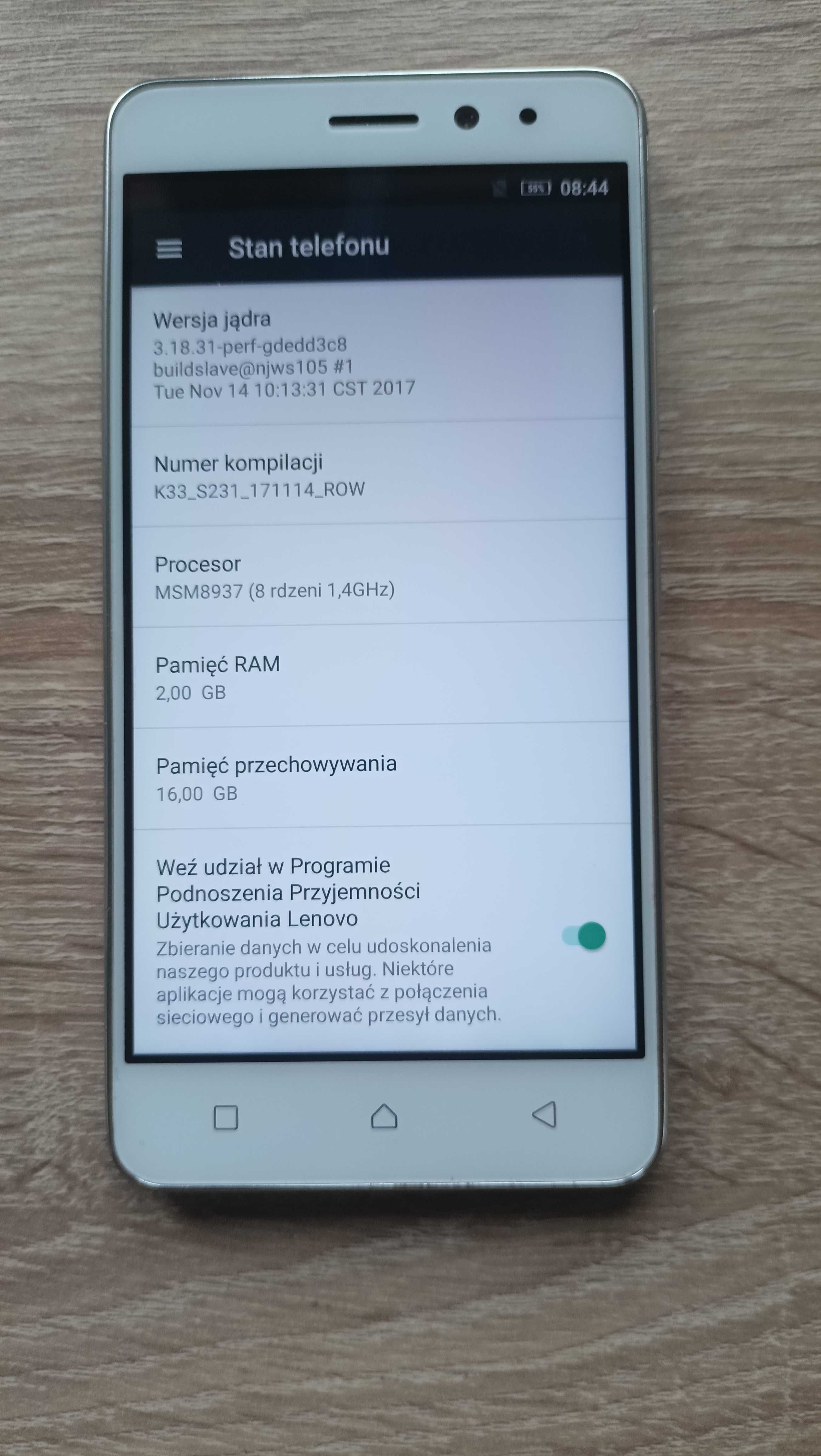 LENOVO K6  srebrny 2GB / 16GB pamięci wew.