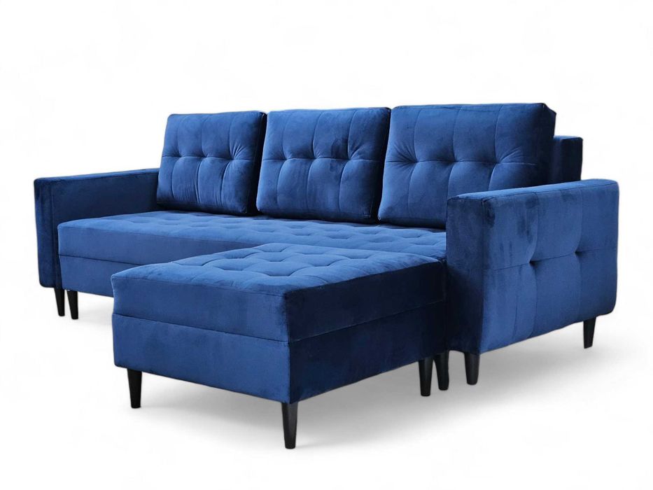 Rozkładana sofa z pojemnikiem. Kanapa PORTO. Sprężyny. Drewniane nogi
