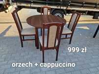 Nowe: Stół okrągły + 4 krzesła, orzech + cappuccino,  dostawa cała PL