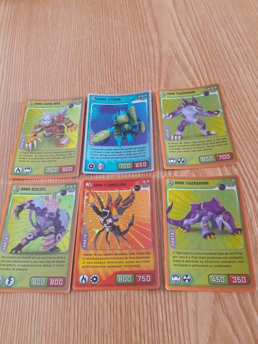 6 Cartas Invizimals PRATA “Dark” – Raras (Tigershark Max, Flameclaw, O