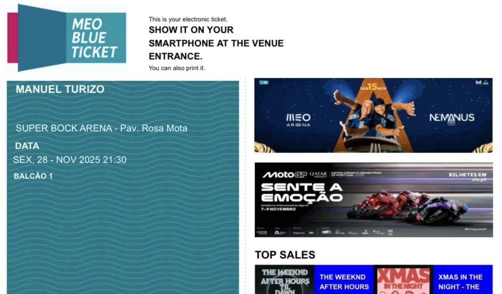 Bilhete manuel turizo