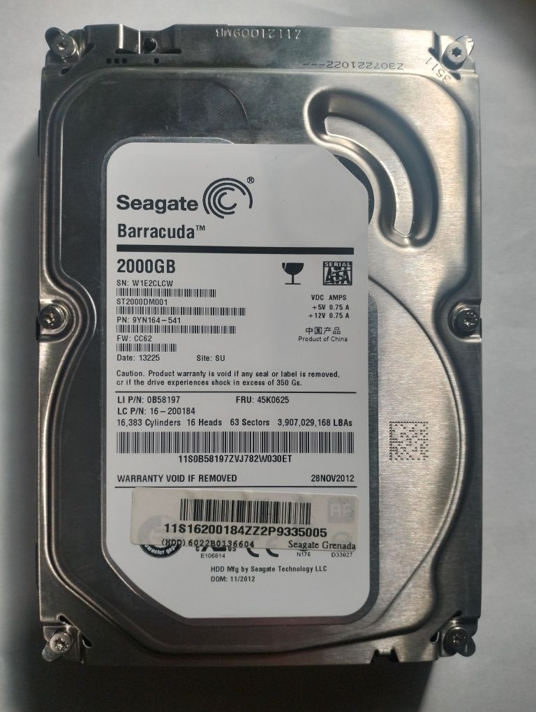 Жёсткий диск 2Tb 2000 gb . Размер 3.5 .  Seagate Barracuda. Рабочий.