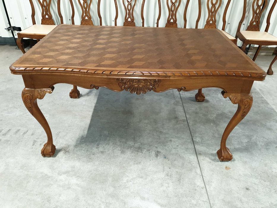 Piękny stół obustronnie rozkładany Chippendale i sześć krzeseł Dostawa