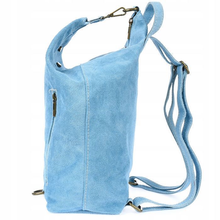 Włoski Stylowy Plecak Damski Skórzany Zamsz A4 W14 turkusowy stylowy