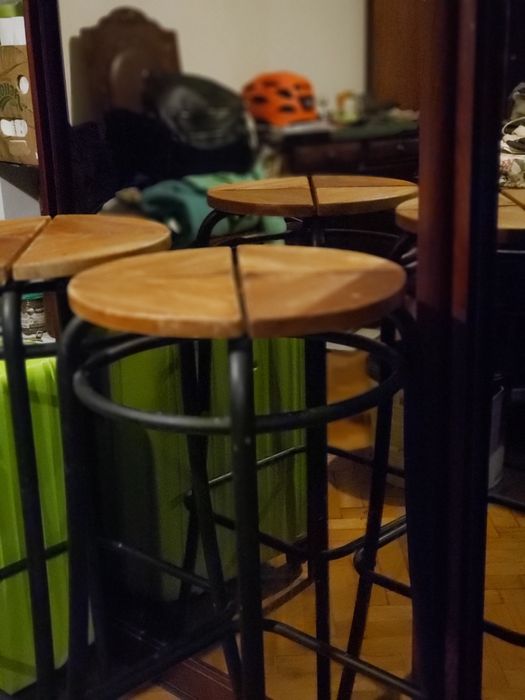 Hoker krzesło barowe drewno metal czarne brązowe