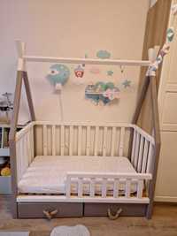 Łóżeczko niemowlęce dziecięce 2w1 tipi domek  Scandi Room biało szare