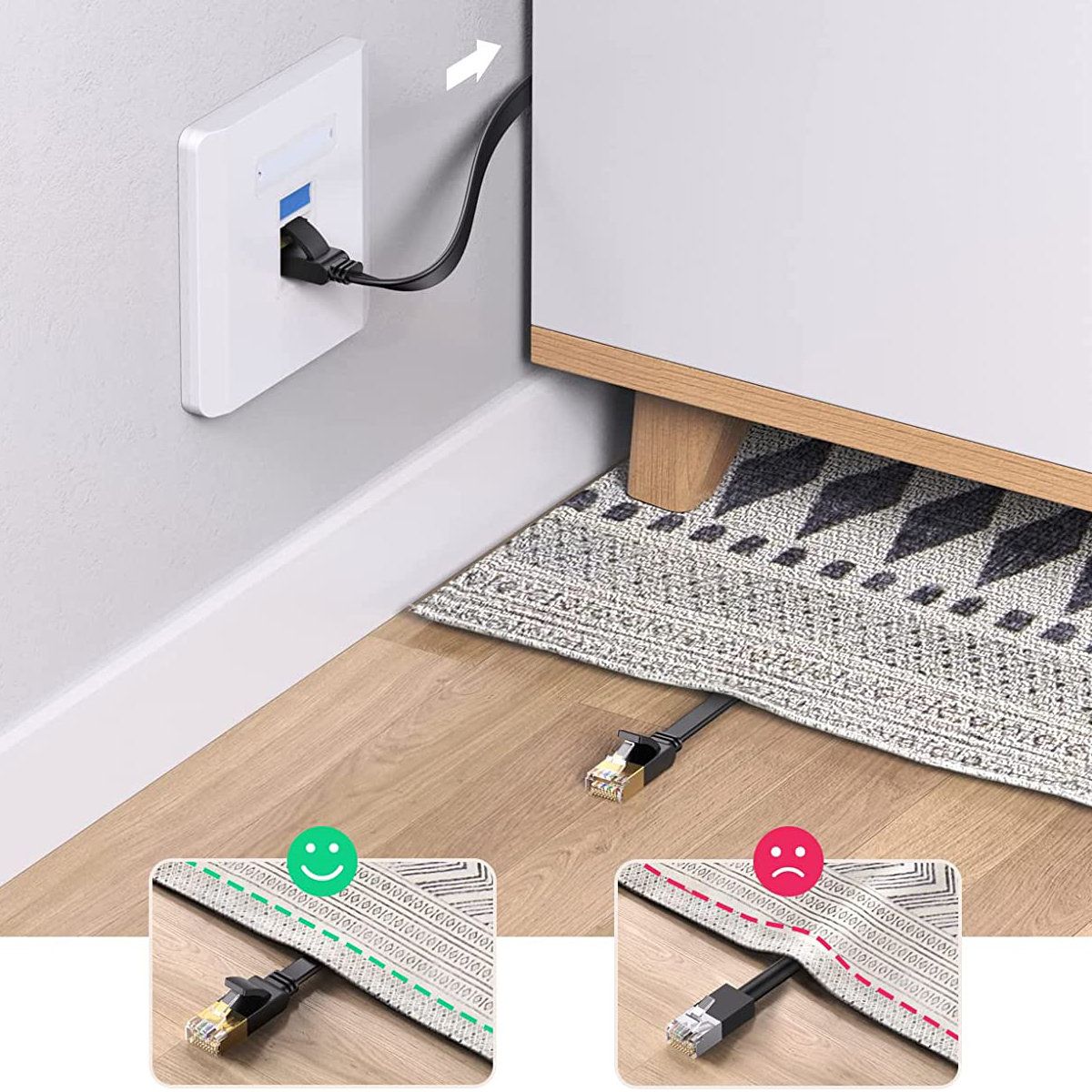 płaski kabel sieciowy patchcord lan rj45 ethernet cat. 6 3m czarny