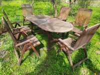 Meble ogrodowe drewniane- stół i 6 krzeseł z poduszkami