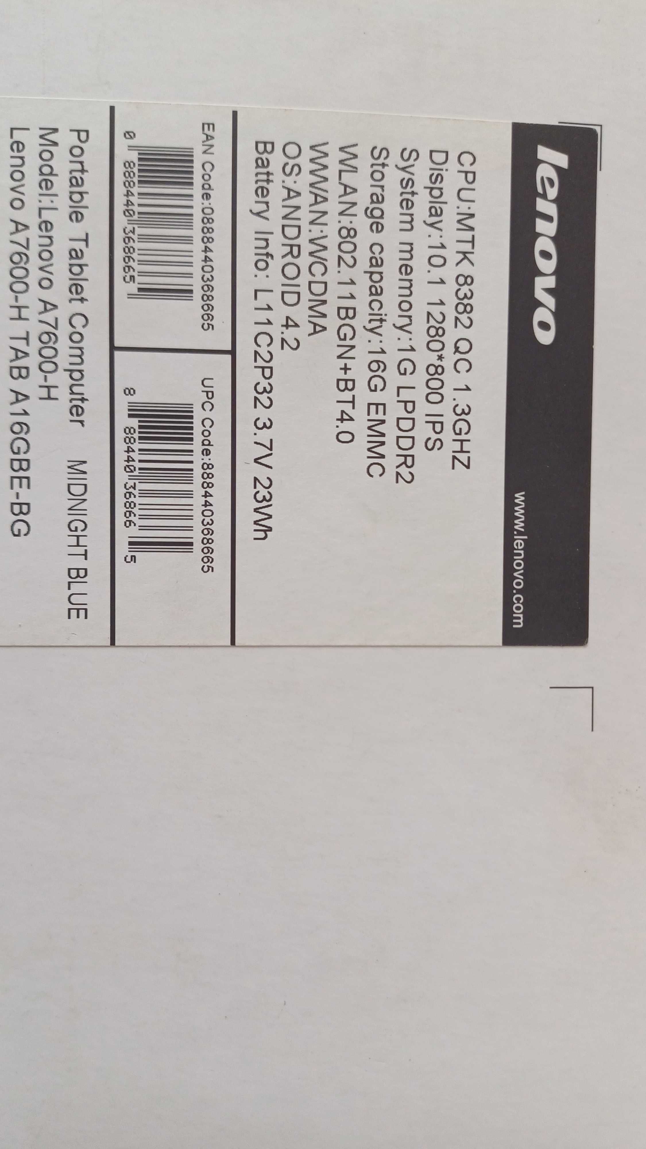 Tablet lenovo 10" A7600H android 4.2 sim wifi