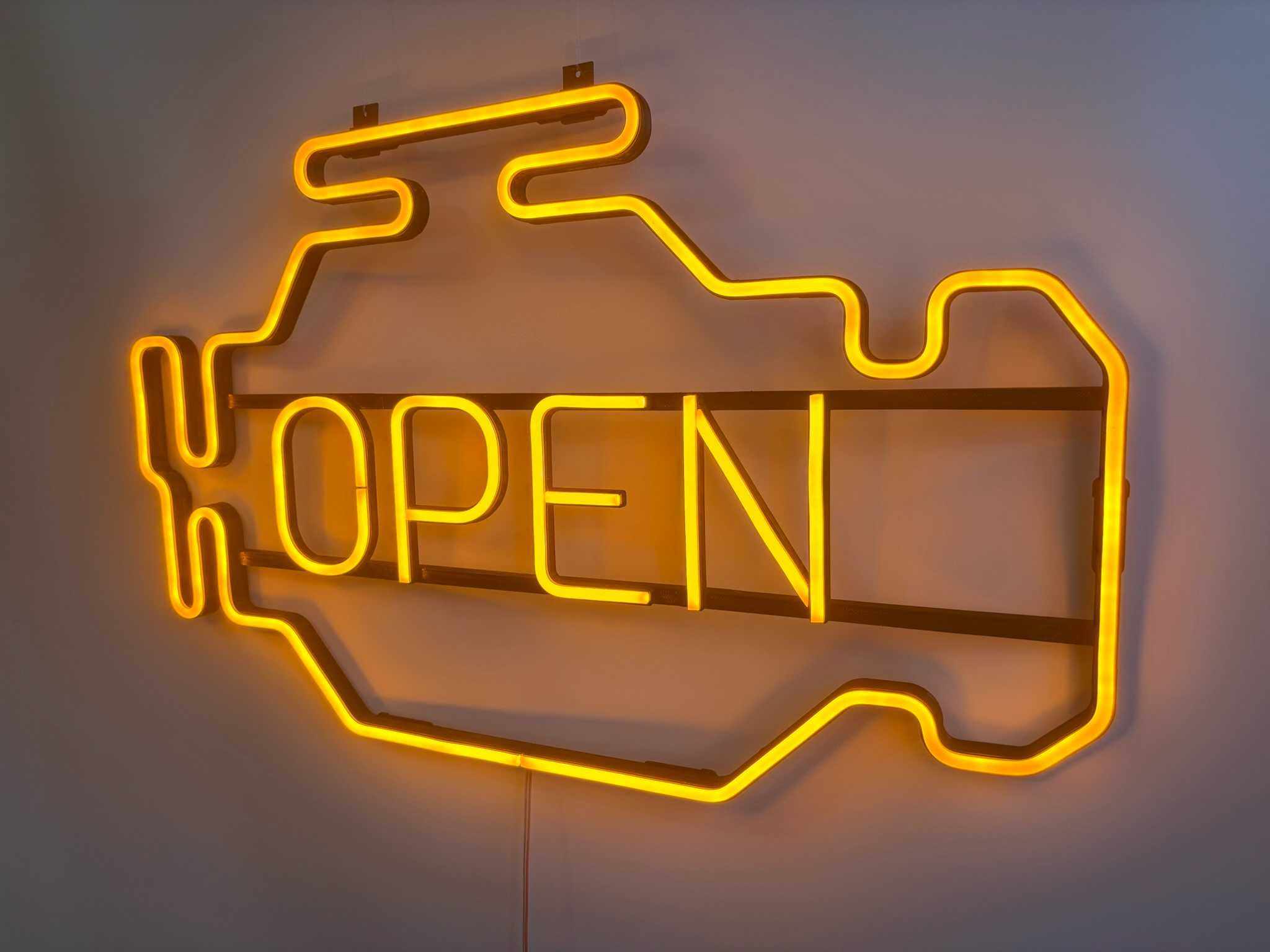Неонова вивіска "Check engine open" жовта, 700*420 мм, світлодіодна