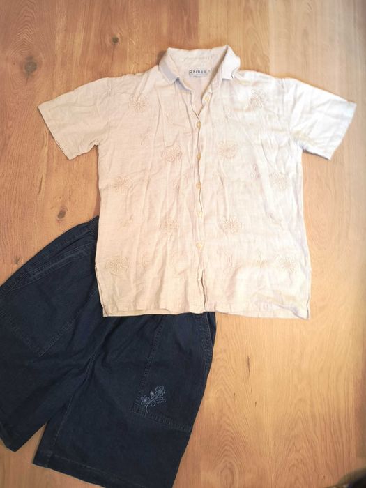 SPIDER luźna koszula vintage z domieszką lnu kremowa r. M / over size