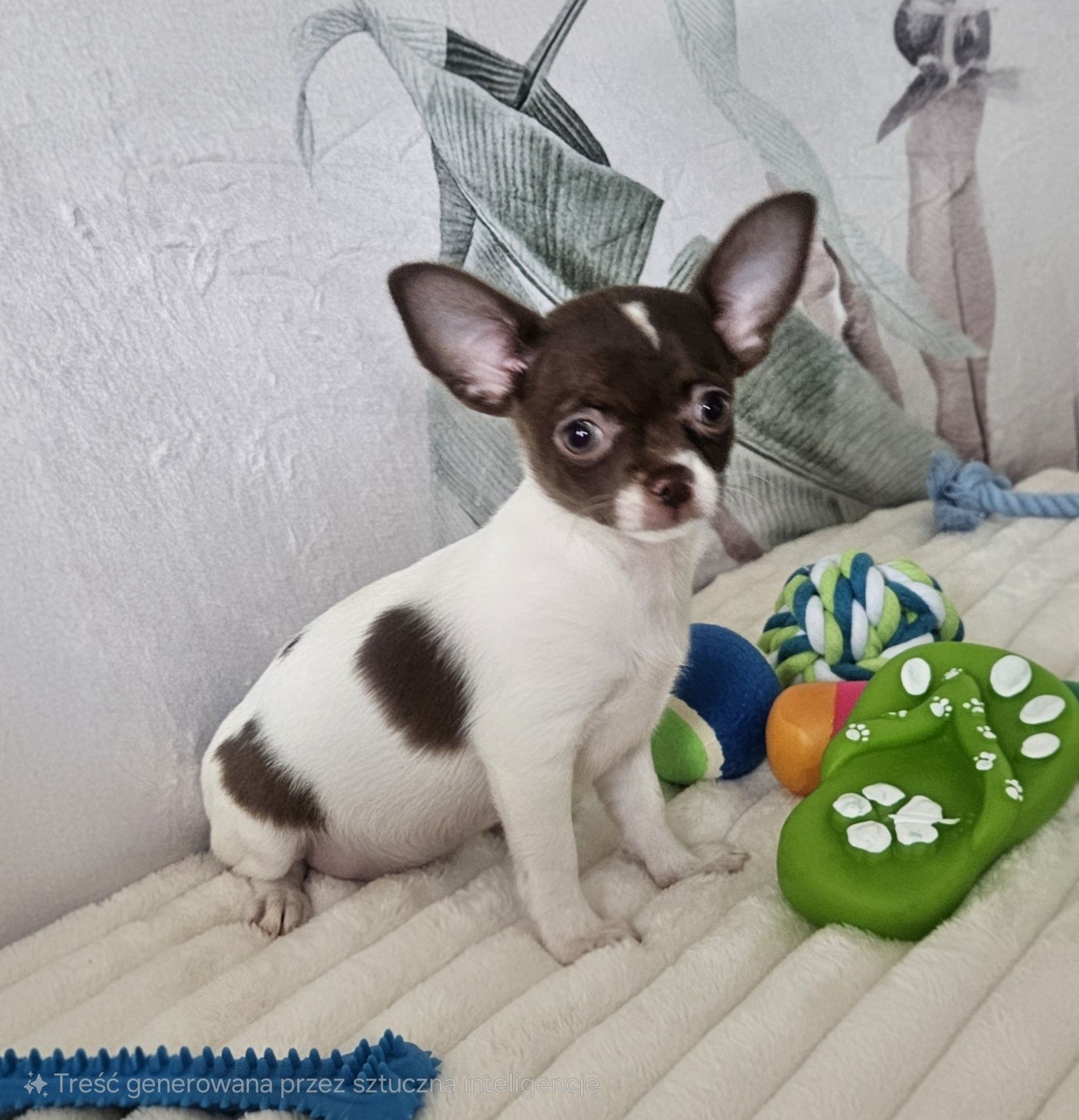 Chihuahua śliczna biało czekoladowa suczka gotowe do odbioru