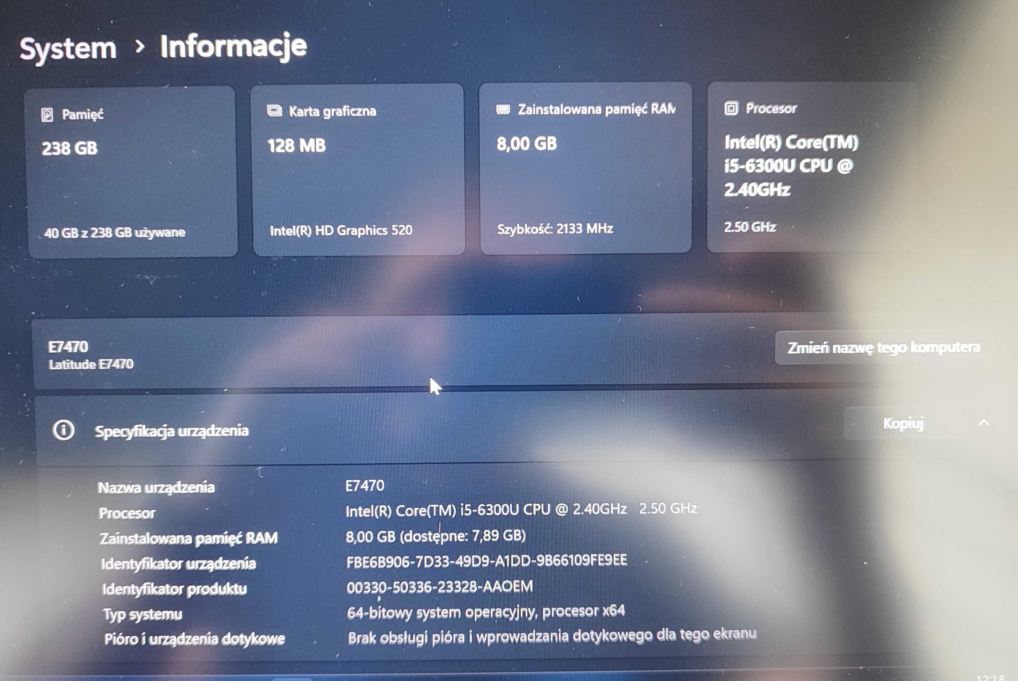 Laptop do pacy biurowej DELL Latitude E7470 14" i5 RAM-8GB M.2-256GB