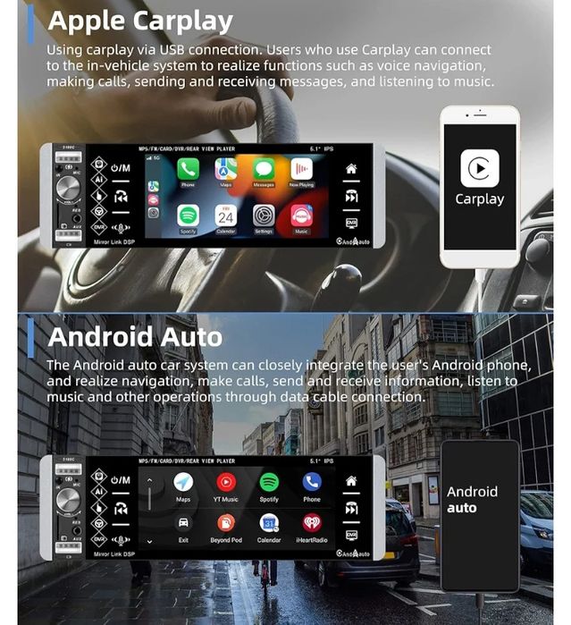 Автомагнітола 1din CarPlay _ AndroidAuto