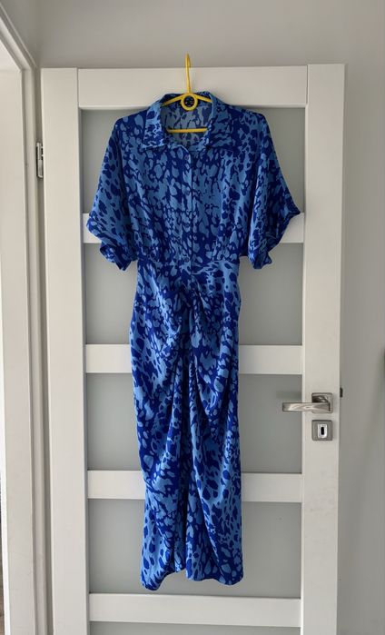 Niebieska sukienka w styku retro vintage 7/8 rozmiar M