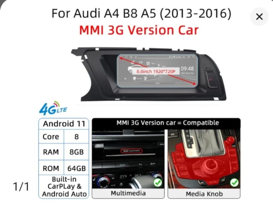 Radio android audi a4 b8 lift .8g ram