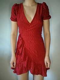 Червона міні сукня коротке плаття з прошви літнє легке на запах mango