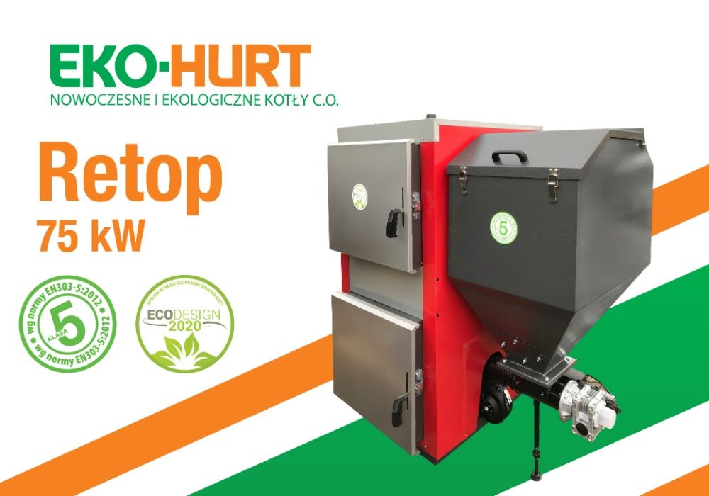 Kocioł Retop o mocy 75 kW 5 Klasy - posiada certyfikat ECODESIGN