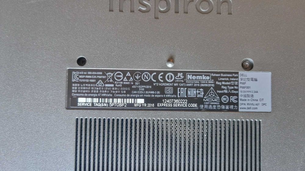 Laptop Dell Inspiron 15 5567 Win10 15,6'' 8GB i3-6006u SSD 256GB