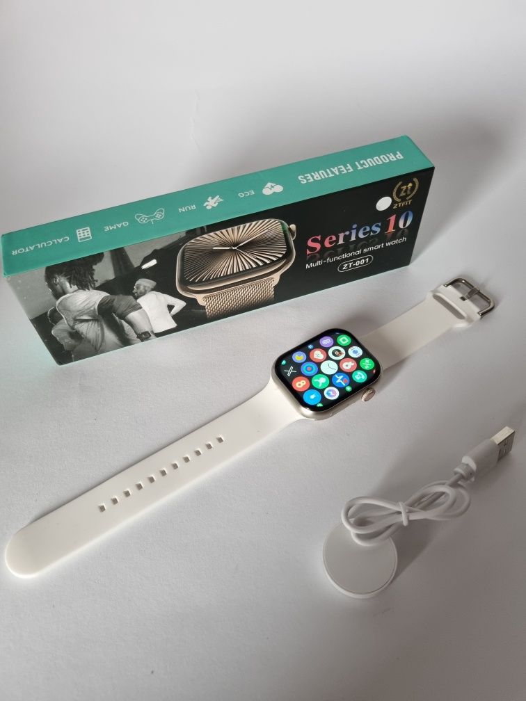 Smartwatch 10 seria Srebrna koperta na białym pasku