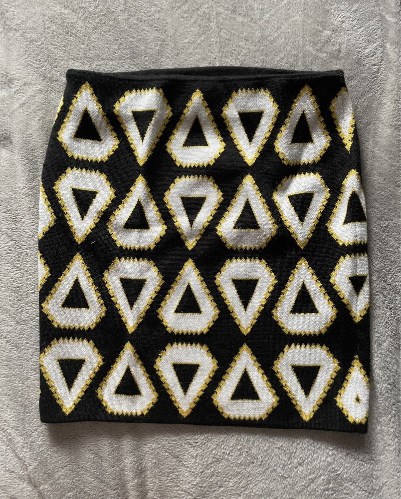 Wełniana spódnica tuba w trójkąty H&M xs s wool blend