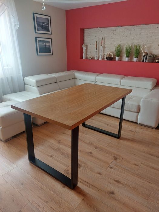 Stół loftowy blat fornir naturalny dąb lakierowany