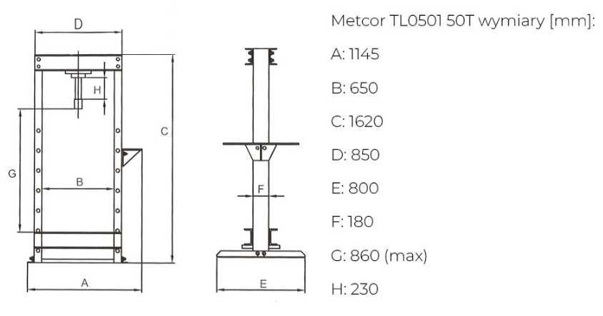 Prasa Hydrauliczna Pneumatyczna Warsztatowa Metcor 50T