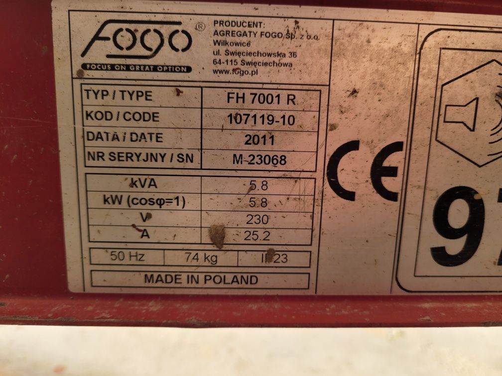 Agregat fogo FH 7001 R silnik honda