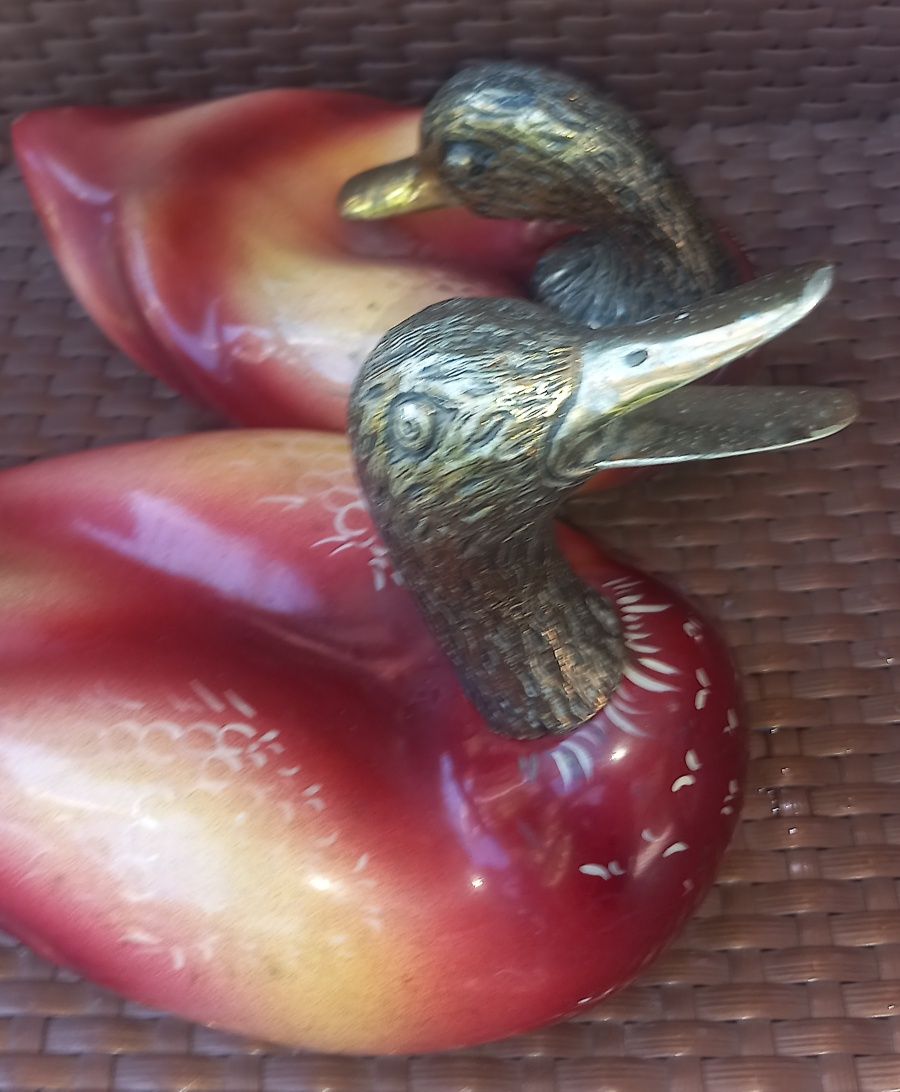 Raros casal de patos em bronze maciço pintados a mão,macho 2.750g,