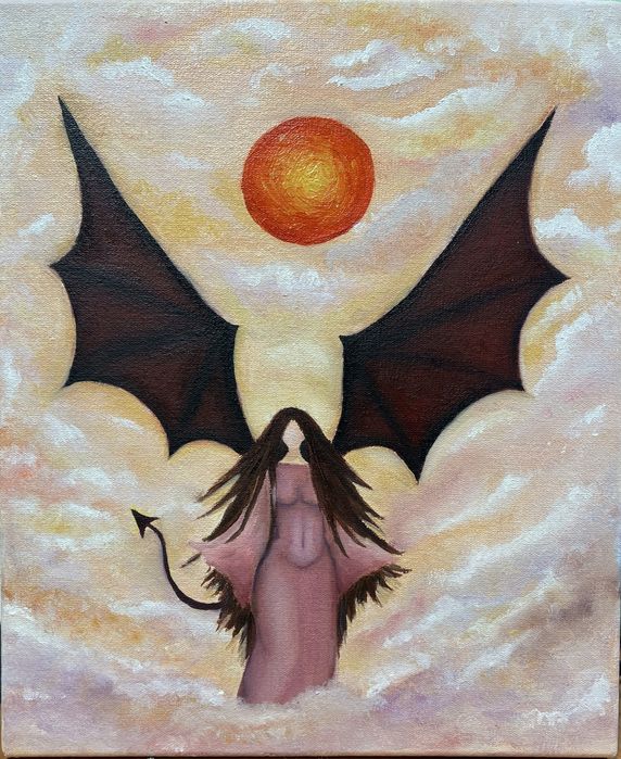 картина маслом, демон в раю, готика