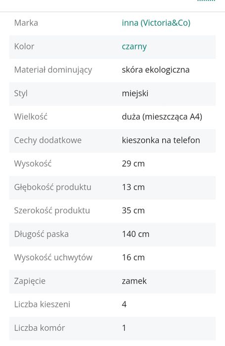 Victoria&Co Torebka Damska czarna teczka listonoszka