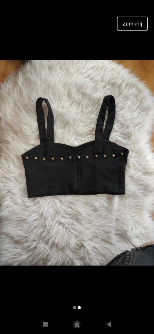 Crop top czarny krótka bluzka damska rozmiar M z ćwiekami