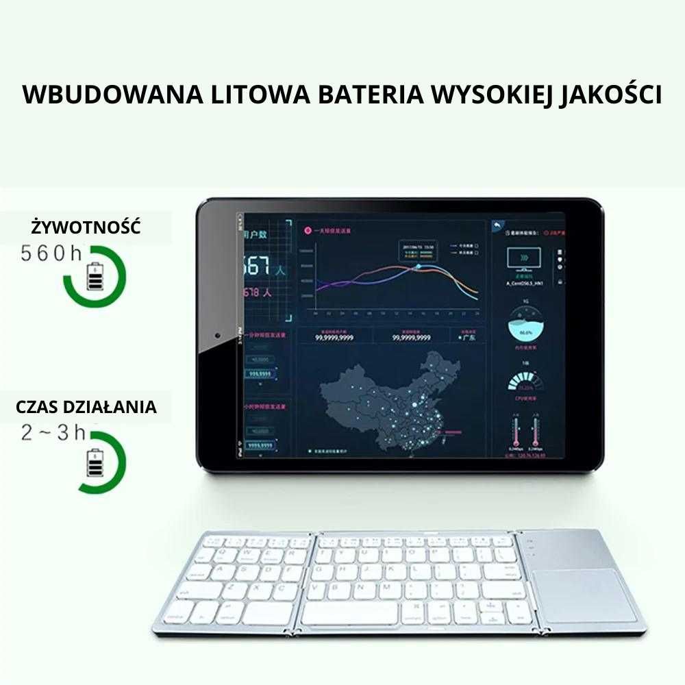 ELEGANCKA Klawiatura Mini Bluetooth Bezprzewodowa Składana + Touchpad!