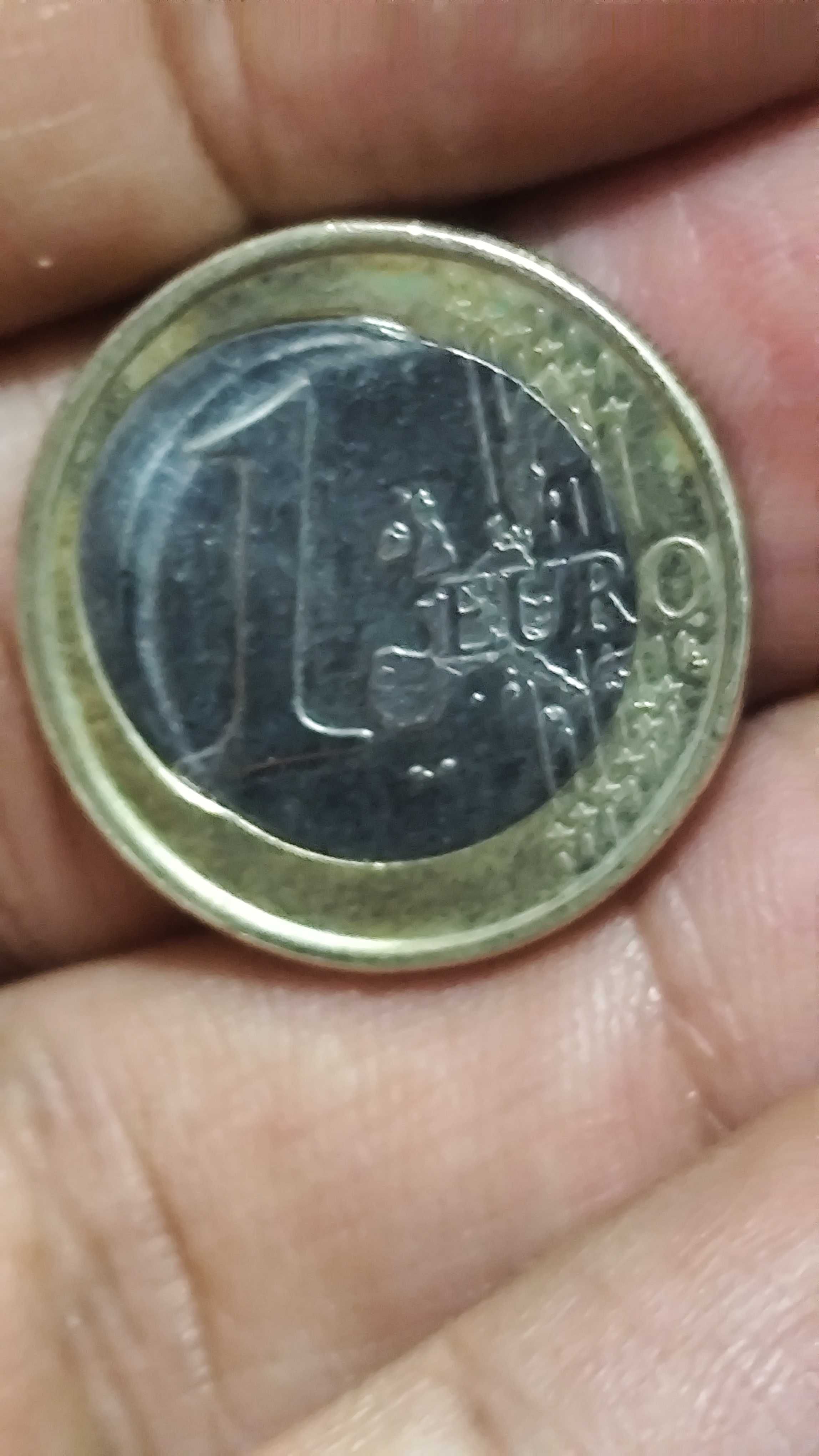 Moeda 1 € rara com defeito de cunhagem.