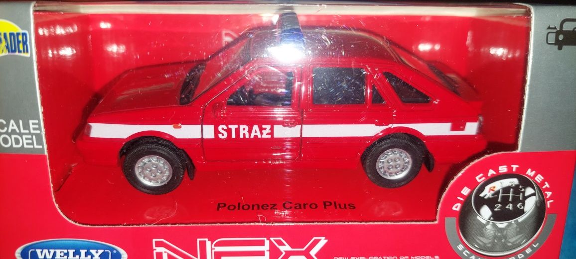 Polonez Caro Plus Straż, model z PRL-u, skala 1:34, nowe autko