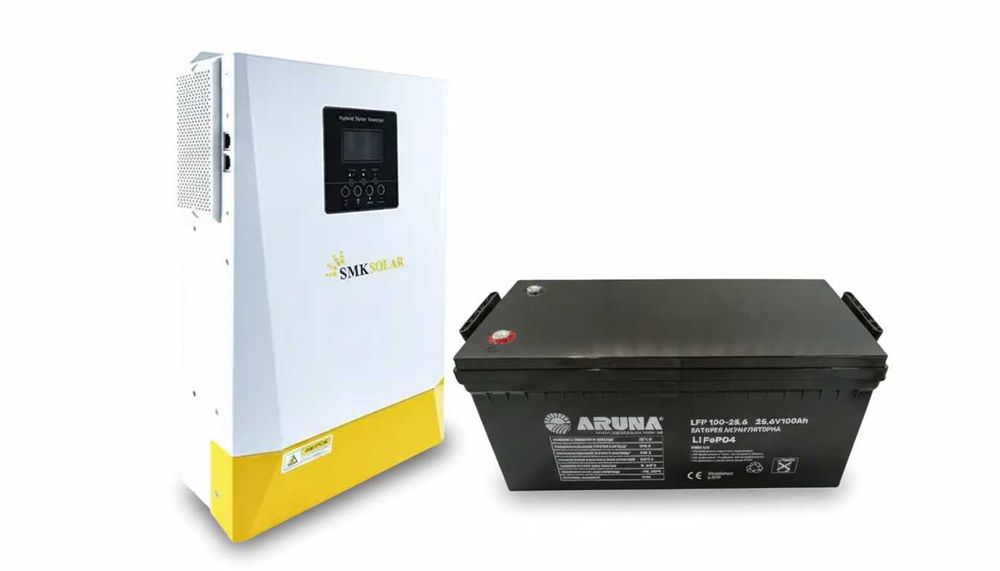 Комплект Інвертор SMKSolar 3.5 кВт+АКБ LiFePO4 100Ah 25.6В. Синусоїда!