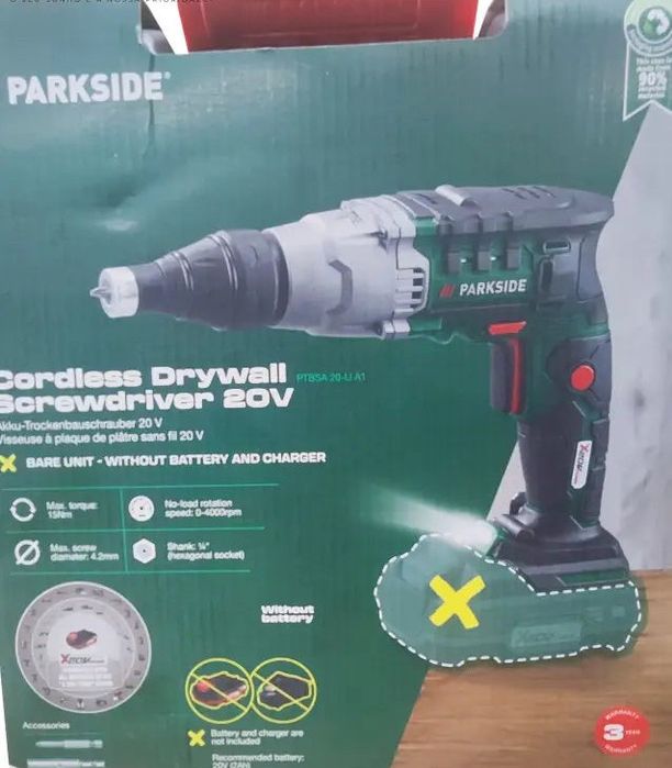 Aparafusadora para Gesso 20V sem Bateria Parkside (Novo na Caixa)