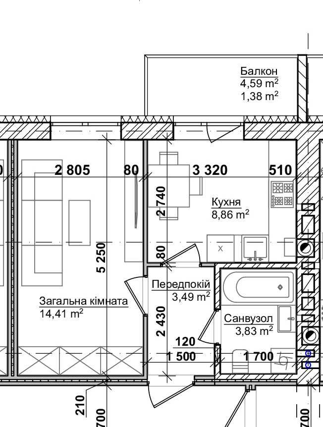 1-кімнатна квартира на 34,70м2 у розстрочку без 1-го внеску!