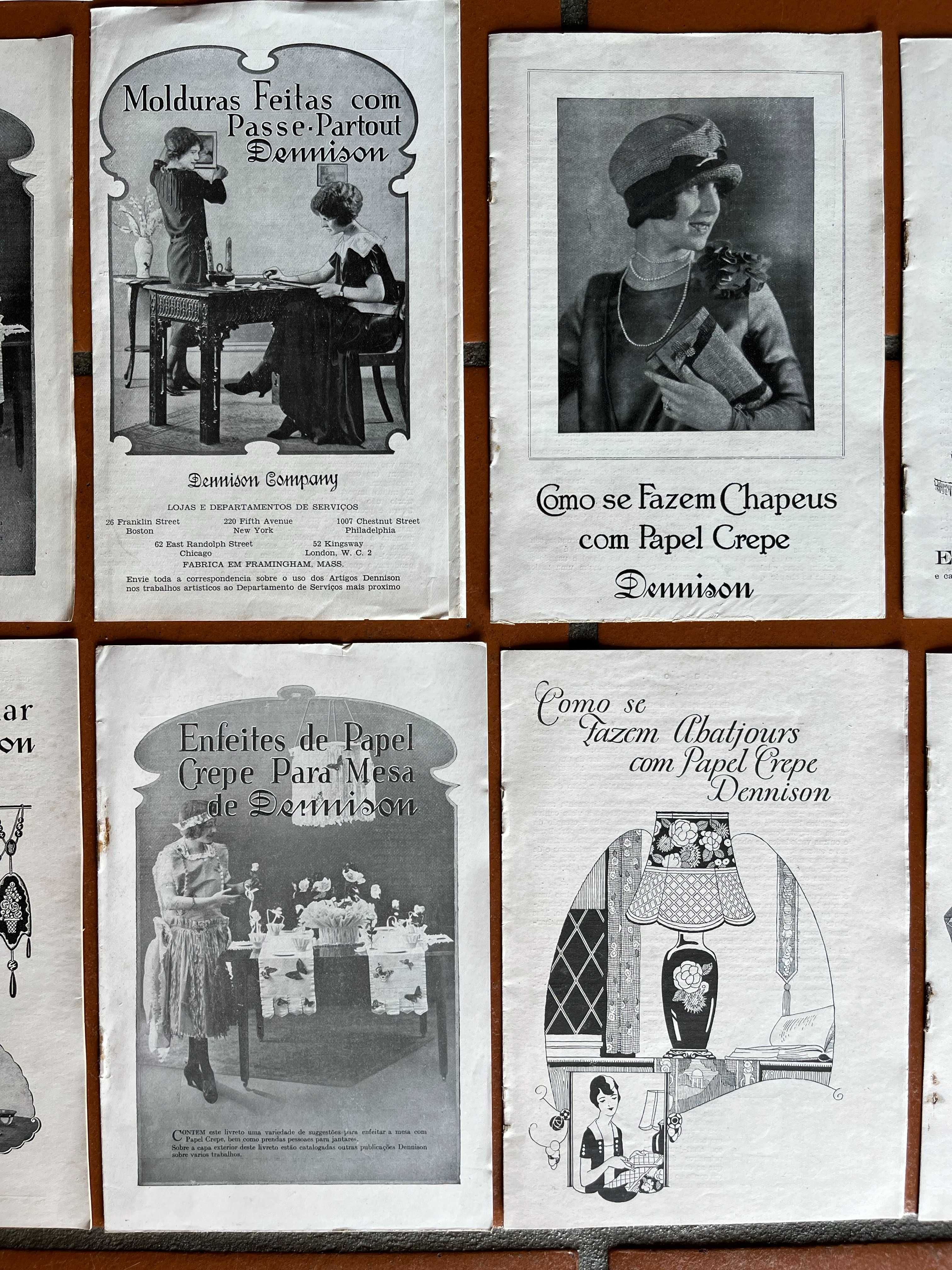 14 Folhetos de trabalhos manuais em papel crepe Dennison – anos 20/30