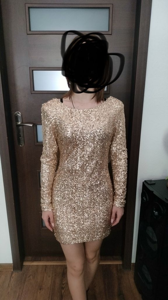 Sukienka cekinowa złota, rozmiar S