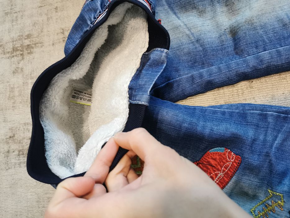 Ocieplane z misiem grube spodnie zimowe ciepłe 110 auta cars wygodne