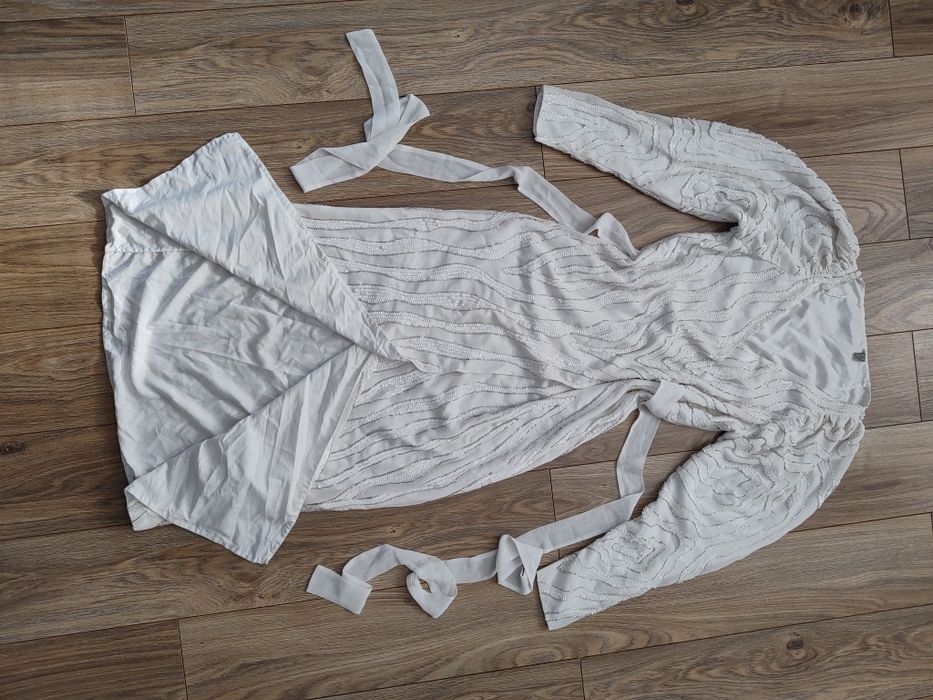 Ecru biala długa suknia bogato zdobiona cekiny korale ASOS S 36 XS 34