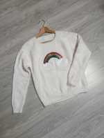 Sweterek dzianinowy puszysty sweter dziewczęcy biały 140-146