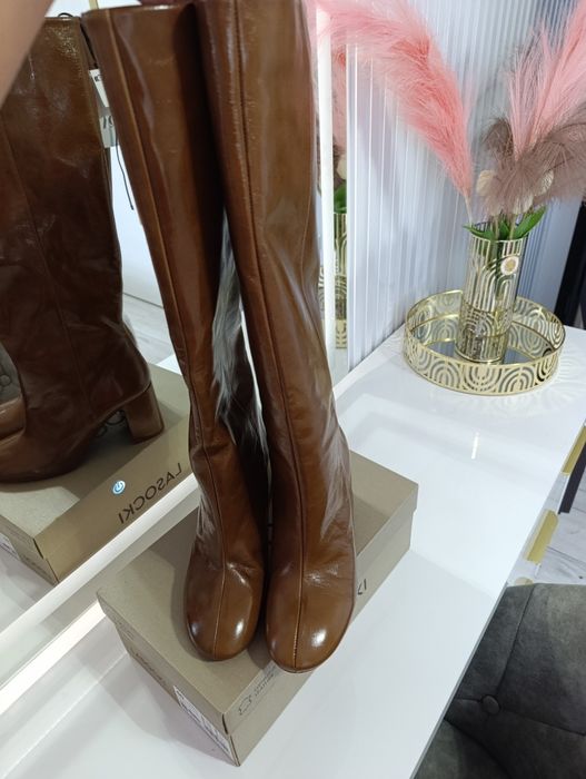 Brązowe kozaki ze skóry naturalnej Zara,r.39